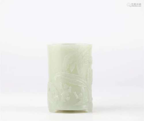 Chinese Hotan jade carving pen holder, 18th century