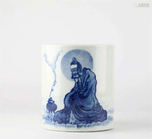 Wang Bu, blue and white glazed porcelain pen holder