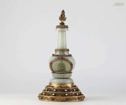 China Hotan White jade carved pagoda,18th century