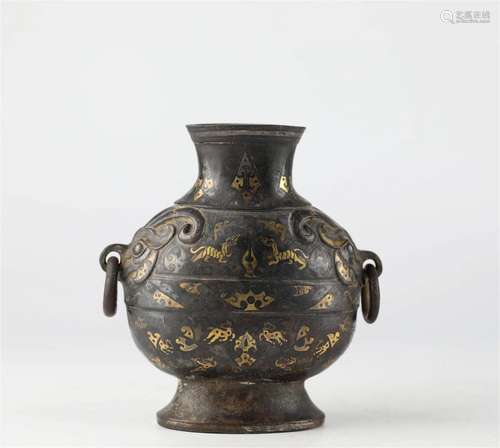 Chinese bronze and gold pot, Han Dynasty