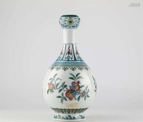 Chinese Doucai melon and fruit pattern porcelain vase,18th c...