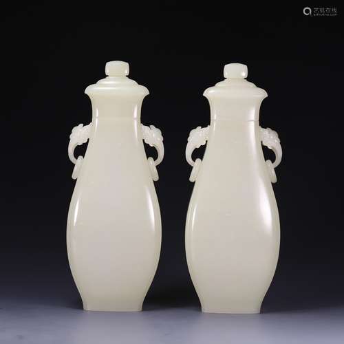 Hetian jade ruyi bottles of a pair of ear cover, size: 23.5 ...