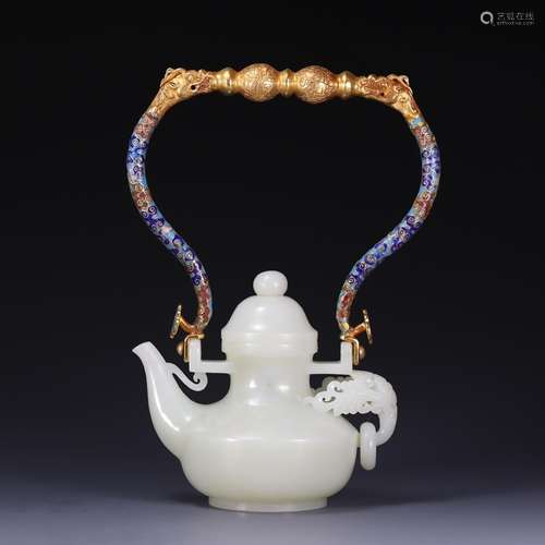 Hetian jade dragon playing a pearl liang pot, size: 22 cm, a...