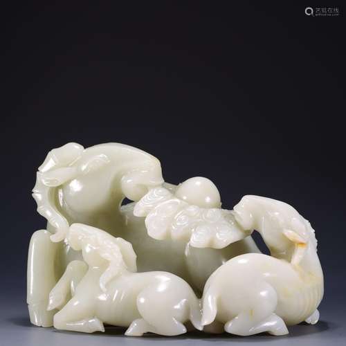 Hetian jade three Yang kaitai furnishing articlesHigh 11.8 c...