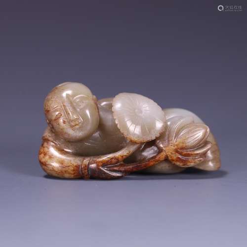 , hetian jade seed expects a lotus lad carvings, size: 6.6 *...