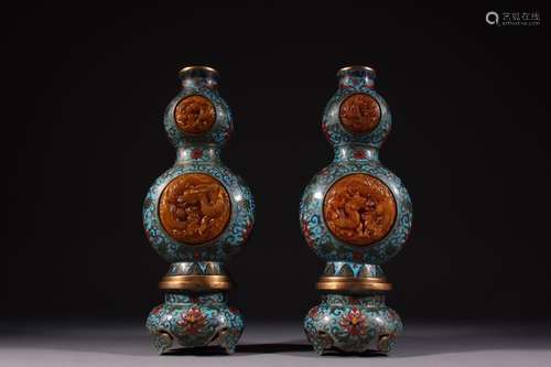 , cloisonne inlaid tian gourd bottle a pairSpecification: 26...