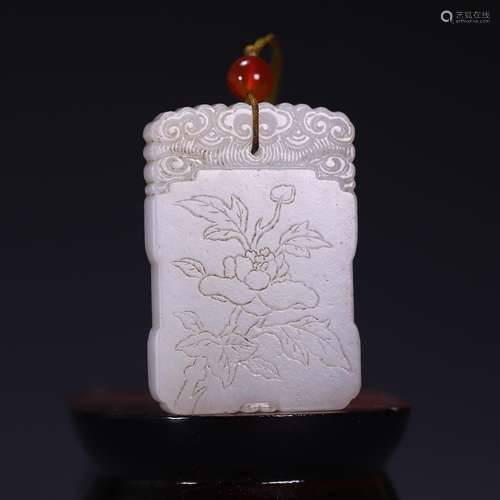 , hetian jade carving flower poetry brand, size: 5.4 * * * *...