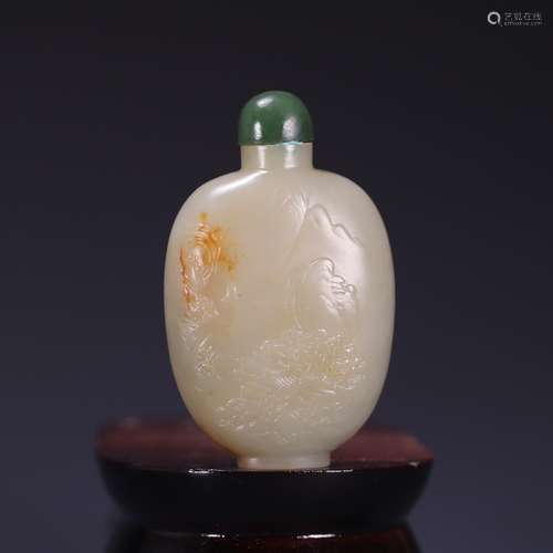 A castle in the old Tibet, hetian jade landscape snuff bottl...