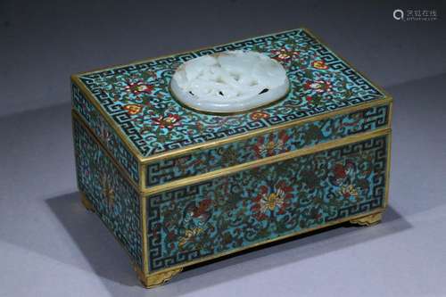 , cloisonne inlaid jade four boxesSize: 18 x 12 x 10 cm