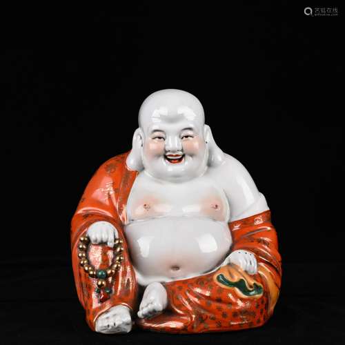 Zeng Long made alum red paint ROM Buddha antique vase 200208...