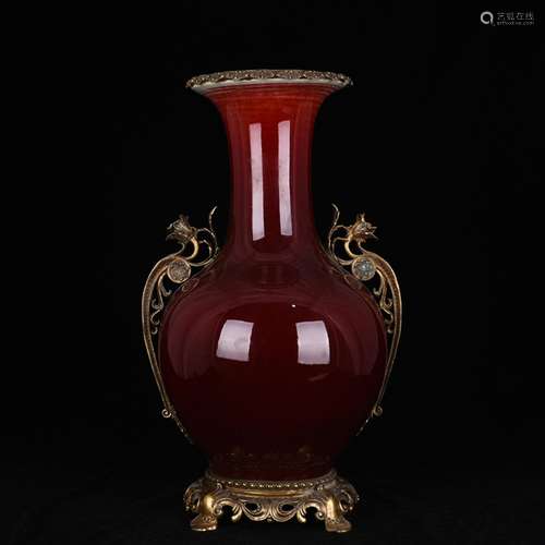 Ji red glaze of the reward bottle inlaid gold export porcela...