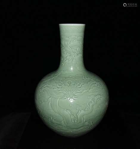 Pea green glaze carving wulong 58 x39cm 6000 big tree