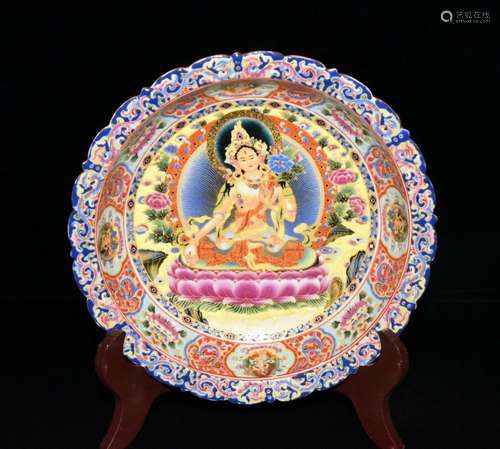 Colored enamel lotus guanyin dish 5 ✘ 22.3 cm900