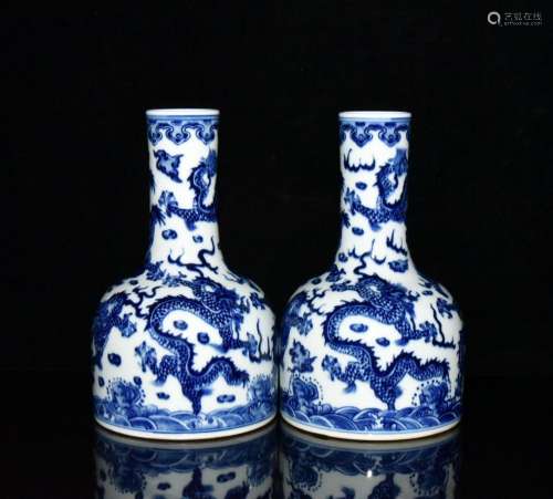 Blue and white wulong bell jar a pair of 18.5 x11cm 2100