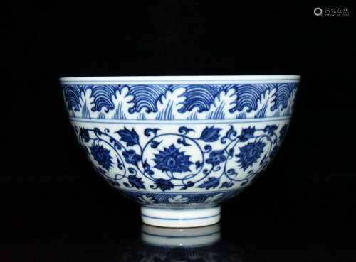 Blue and white tie up lotus flower bowl 10 x16. 5 cm. 1200
