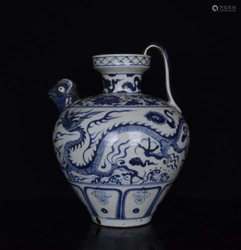 Blue and white dragon bird head pot;30 x23;846003440 tty