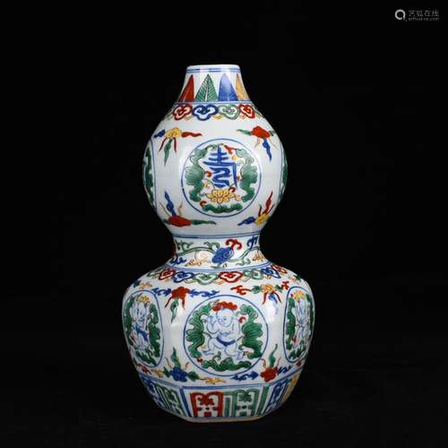 Wanli blue color YingXiWen six-party gourd bottle antique va...