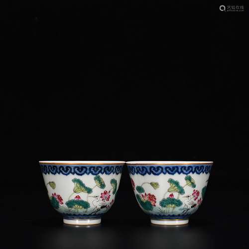 Blue and white enamel paint lotus cormorants grain cup5 cm h...