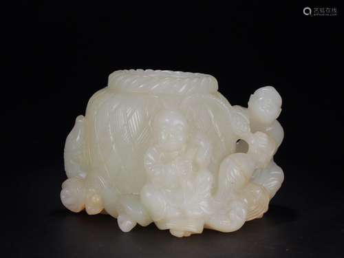 : hetian jade the lad fish basket water chengSize: 11.5 cm w...