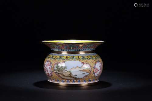 Stories of old Tibet: colored enamel landscape d jarSize: 11...