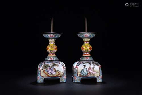 : year stories of colored enamel, candlestick a pairSize: 7....