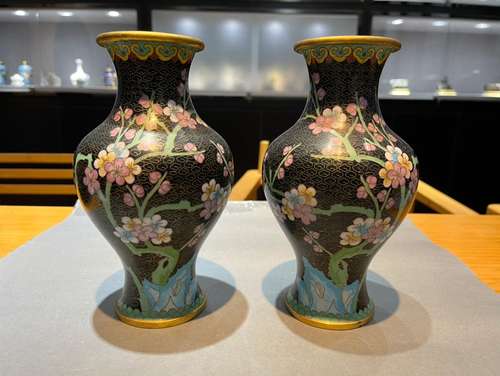 Cloisonne design a pair of, 20.5 cm high