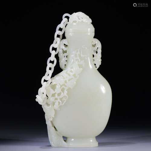 Hetian jade many children bottle gourd chainHigh 21.3 cm, 11...