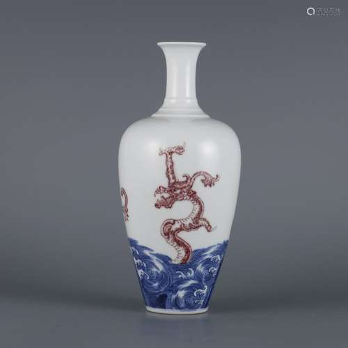 Blue and white youligong red sea water dragon grain willow b...