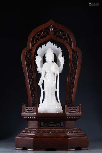 And hetian jade guanyin stands resemble four arms.Specificat...