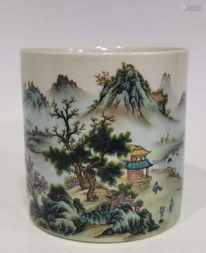 , pastel scenery old pen holder, height 12.5 ㎝, diameter 12 ...