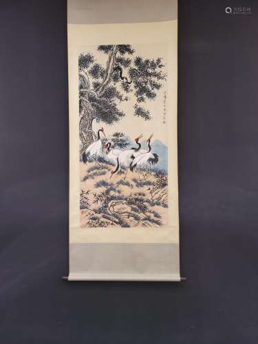 Xu beihong paper cranes figurePainting heart x138 size 67 cm