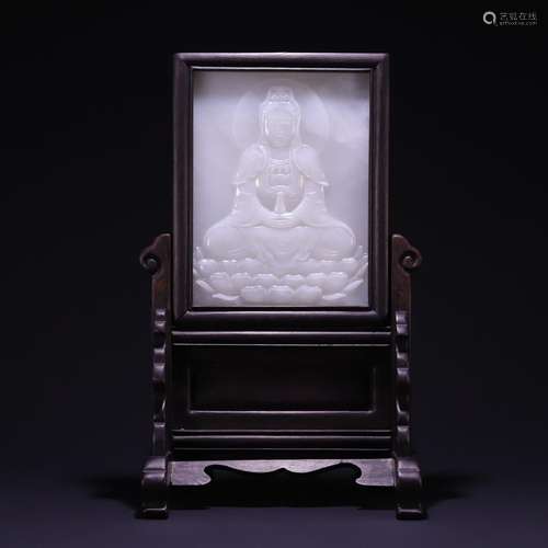 Lao relief hetian jade guanyin plaque, size: 26.5 cm, jade s...