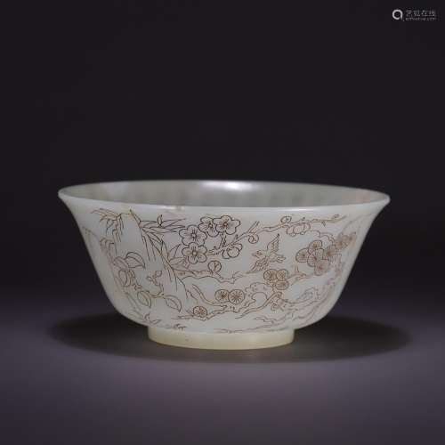 Hetian jade bowl, size: diameter 13.5 centimeters, 6.1 centi...