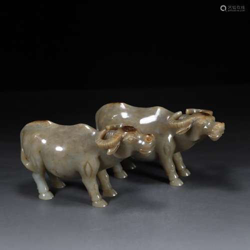 , hetian jade to the cow individual size is about 18.5 cm lo...