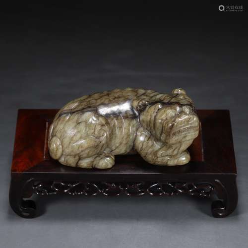 Old oil extraction, hetian jade benevolent 5.3 cm long and 1...