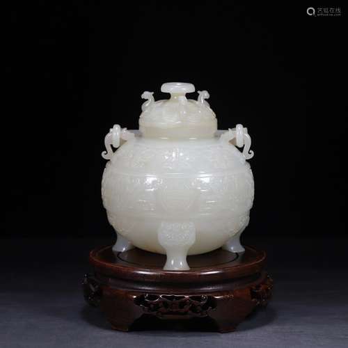 16.5 cm high 11.3 cm wide, hetian jade girder furnace weighs...