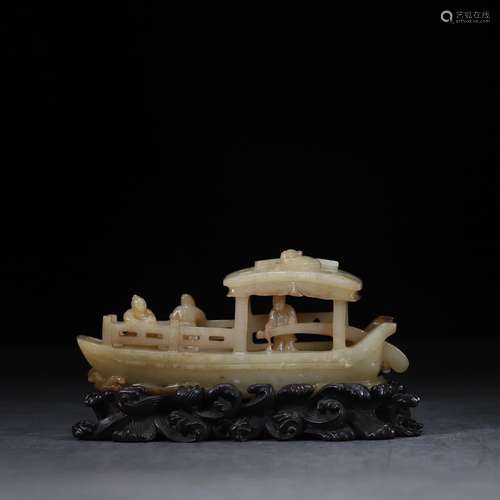 Net, hetian jade ship with the original size 3.7 cm long and...