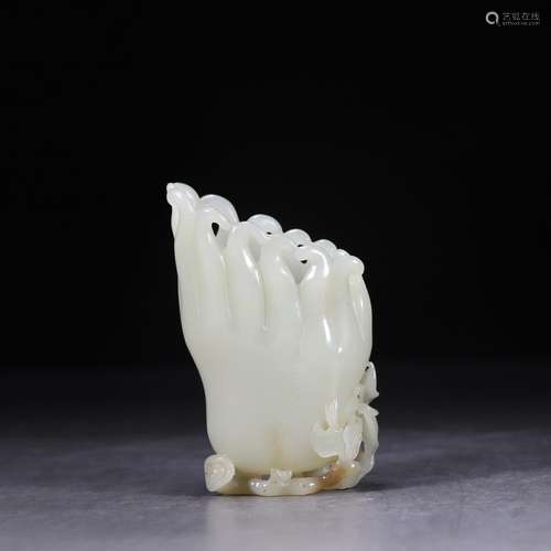 Hetian jade, bergamot flower receptacle 10.8 cm wide and 6.5...