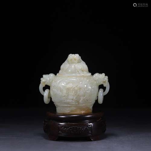 And hetian jade incense burner 14 cm high 11.5 cm wide belly...