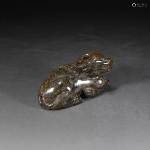 Old oil extraction, hetian jade cattle paperweight 11 cm lon...