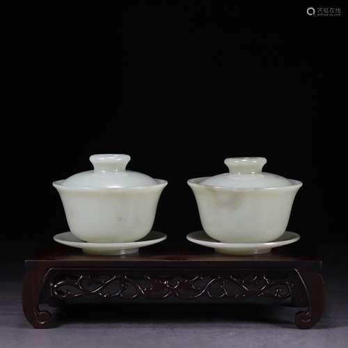 , hetian jade tureen a bowl of a diameter of 8.7 cm high 7.5...