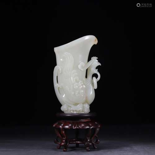 , hotan jade swan cup 14 cm high 5.7 cm wide and 8.5 centime...