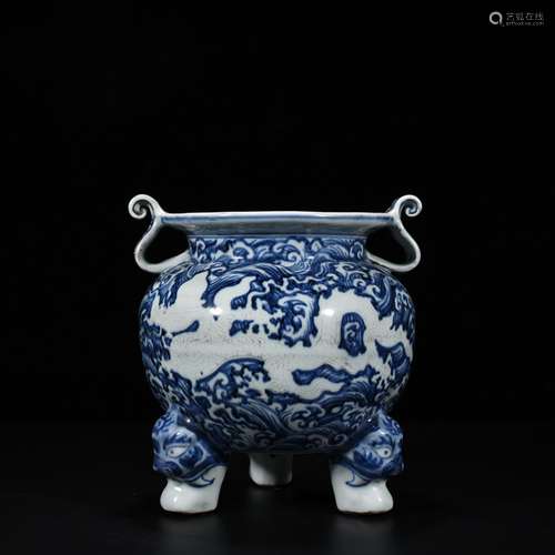 Blue sea water carved white dragon grain ears furnace 1500 2...