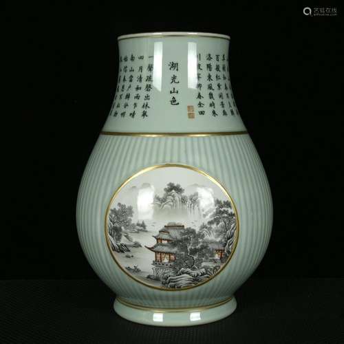 Pea green colour medallion ink landscape pattern melon leng3...