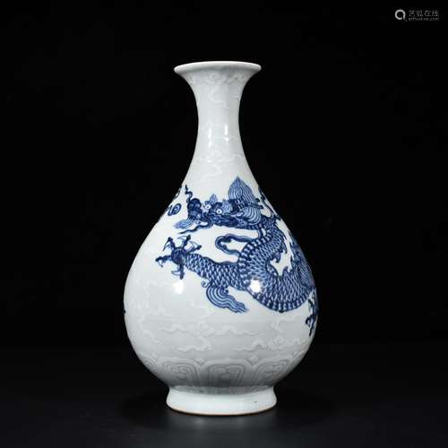 Pile of blue and white dragon carving okho spring bottle of ...