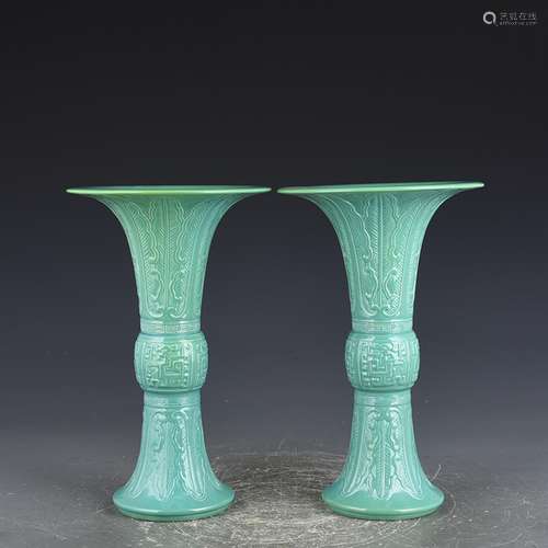 Turquoise glazed carved therefore dragon flower vase with 17...