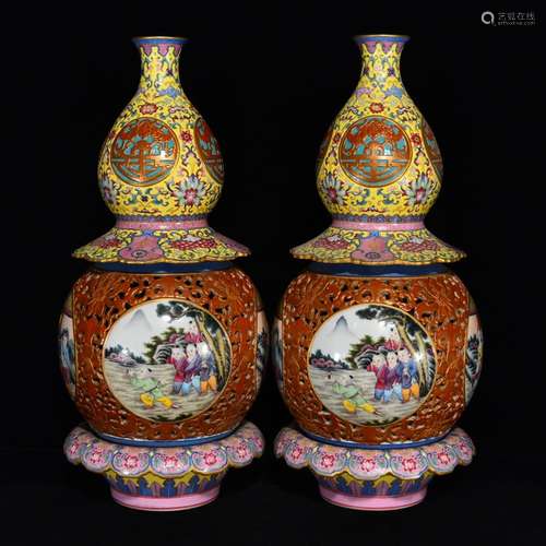 Colored enamel YingXiWen revolving bottle gourd, 56 x 25