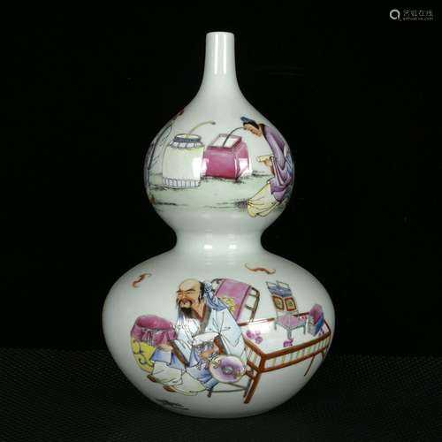 Pastel fu lu shou wen gourd bottle35 cm high 23 cm in diamet...