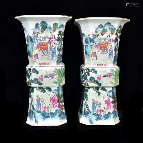 Pastel story lines flower vase with characters, 74 x 36