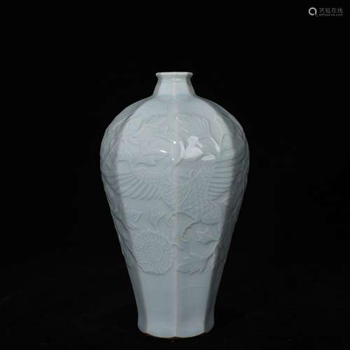 Green white glazed carved phoenix peony grains eight Fang Me...